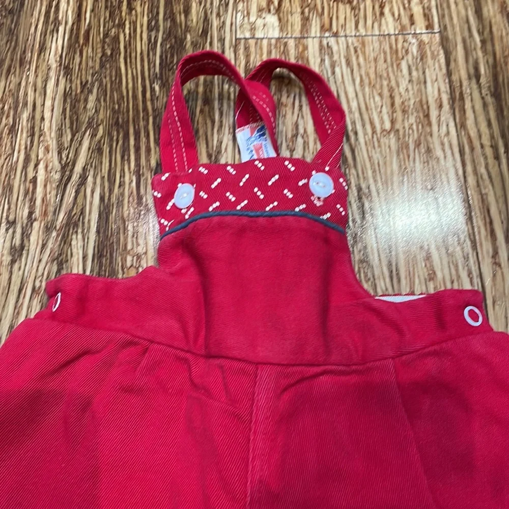 Vintage child’s red matching Christmas overalls and jacket set
